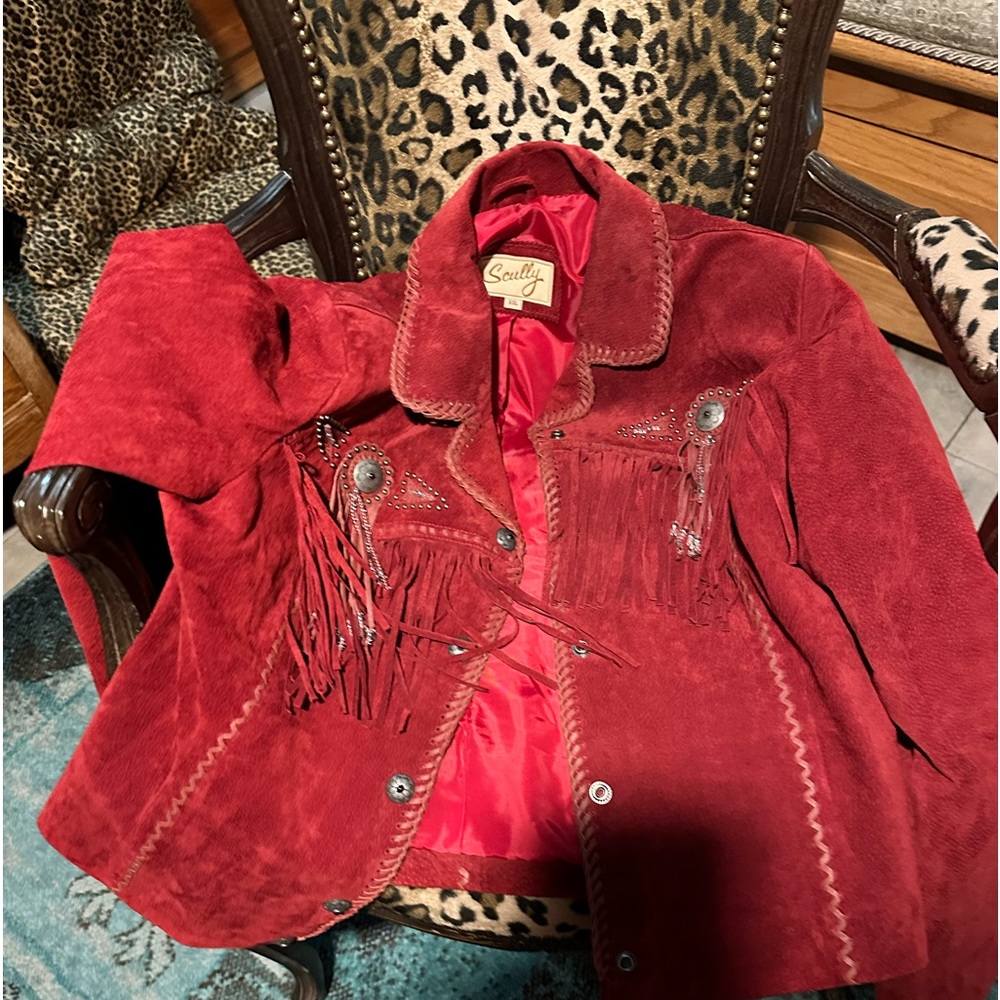 Beautiful Red Scully suede and fringe jacket, brand new, NEVER WORN!